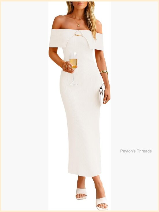 Dresses & Skirts - Off Shoulder Bodycon Midi Ribbed Knit Dress Cocktail Party Formal